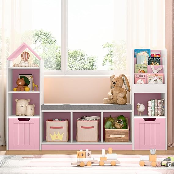 Kids Bookcase with Reading Nook, Bench Kids Bookshelf