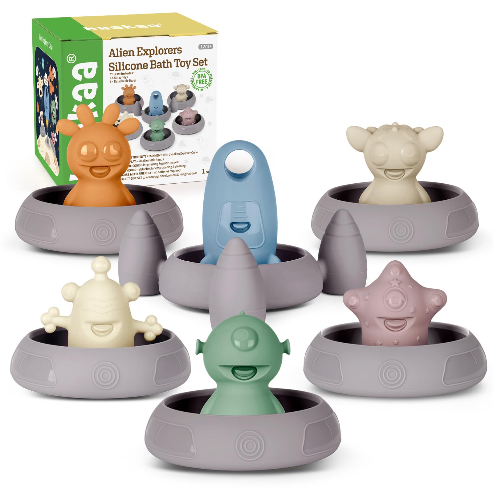 Alien Explorers Baby Bath Toys, Food Grade Silicone Toddler Bath Toys