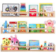 Book Shelves for Wall Set of 3，Natural Wood Wall Bookshelves