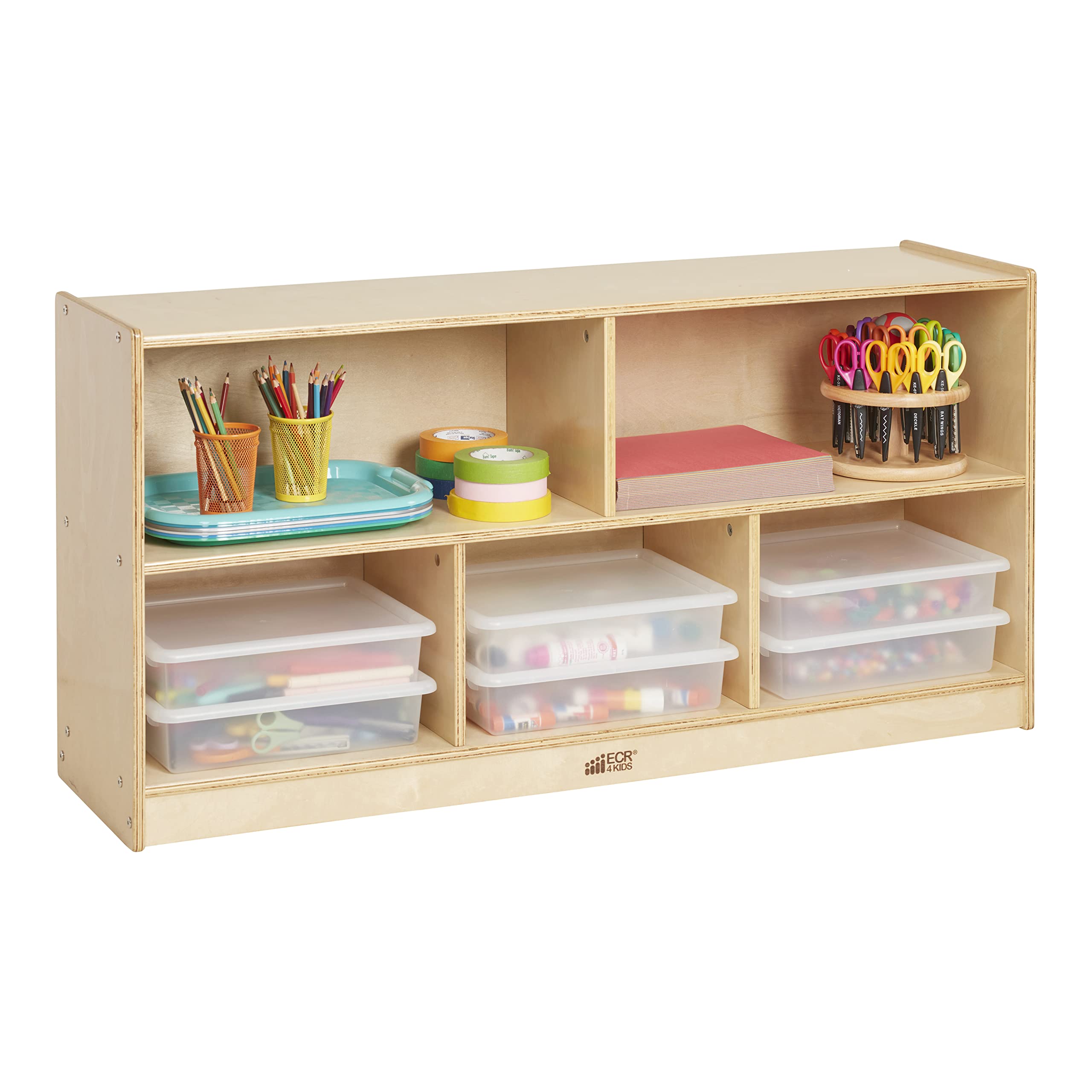 5-Compartment Mobile Storage Cabinet, 24in, Classroom Furniture, Natural