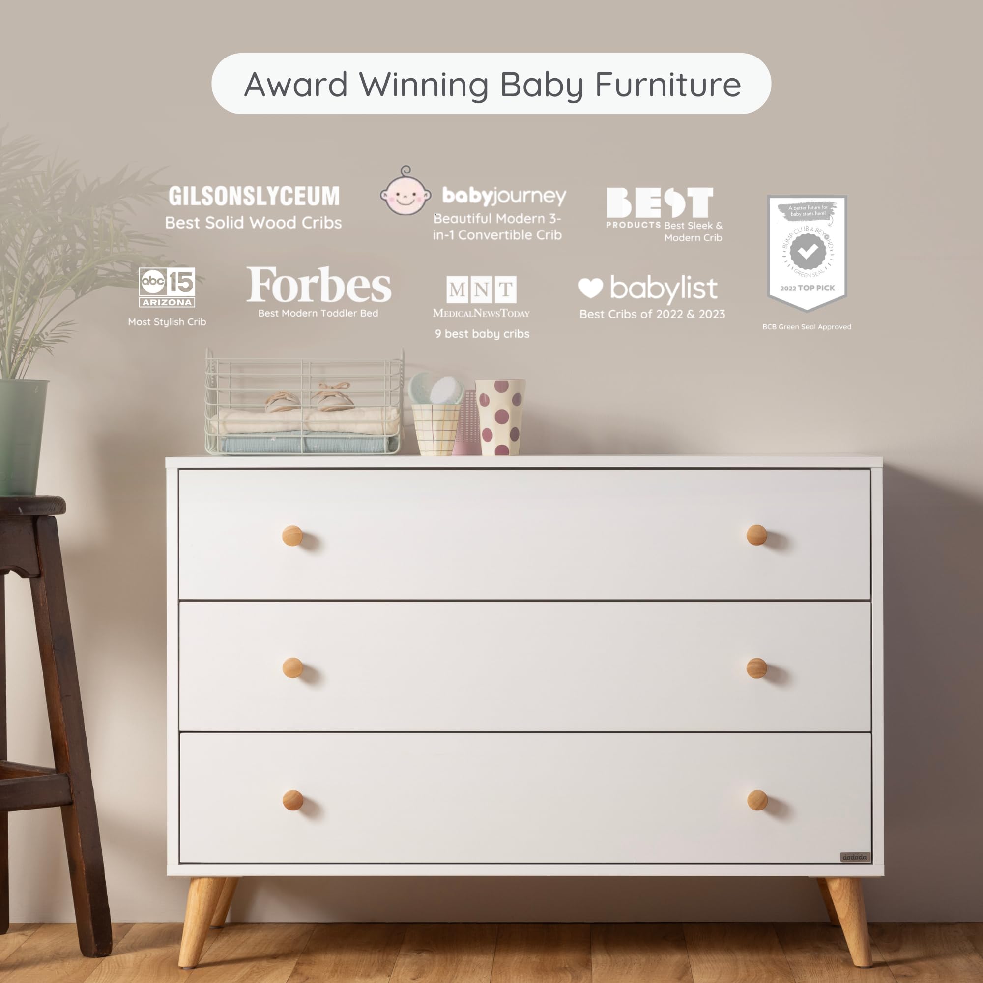 3-Drawer Nursery Dresser with Soft-Close Drawers