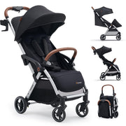 Lightweight Travel Stroller for Baby, Self-Folding Toddler Stroller with Large Canopy