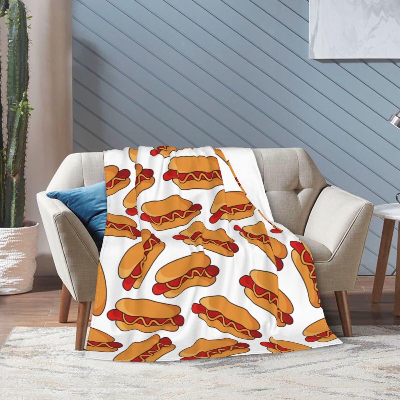 Hot Dog Throw Blanket Soft Flannel Plush 80x60