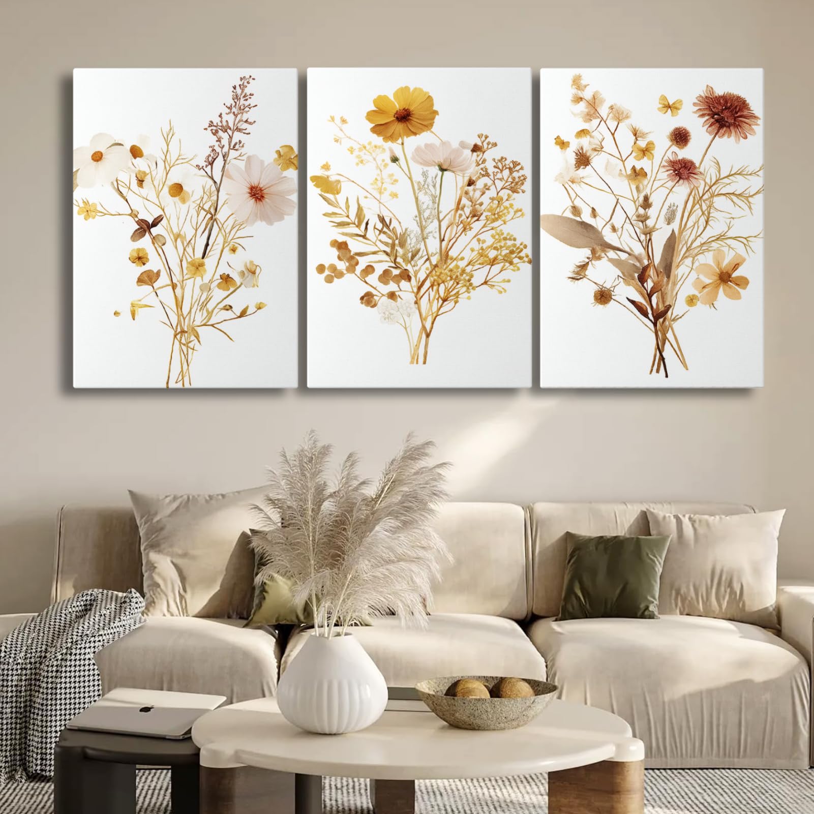 Watercolor Wildflower Canvas Wall Art Set of 3