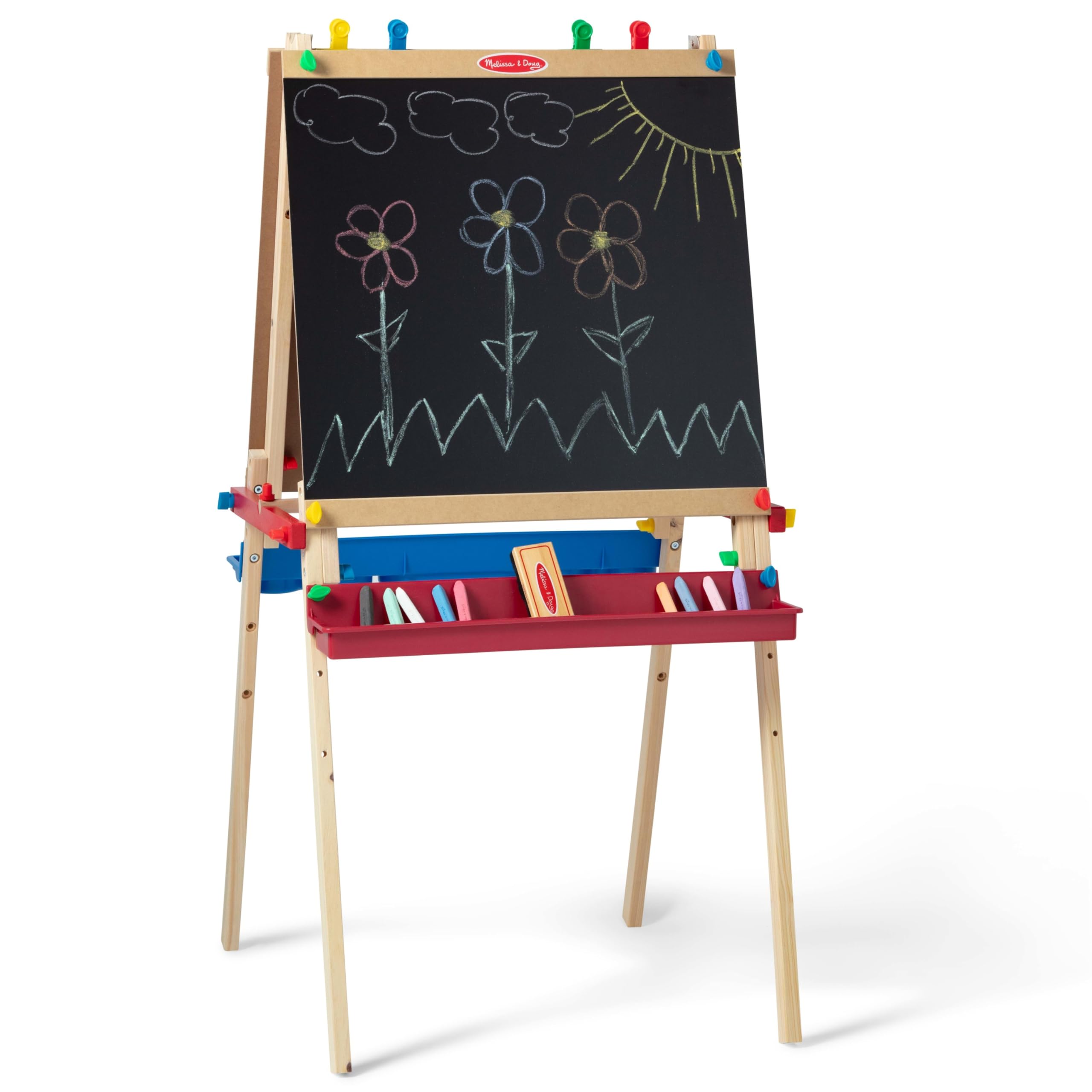 Melissa & Doug Deluxe Standing Art Easel - Dry-Erase Board, Chalkboard, Paper Roller