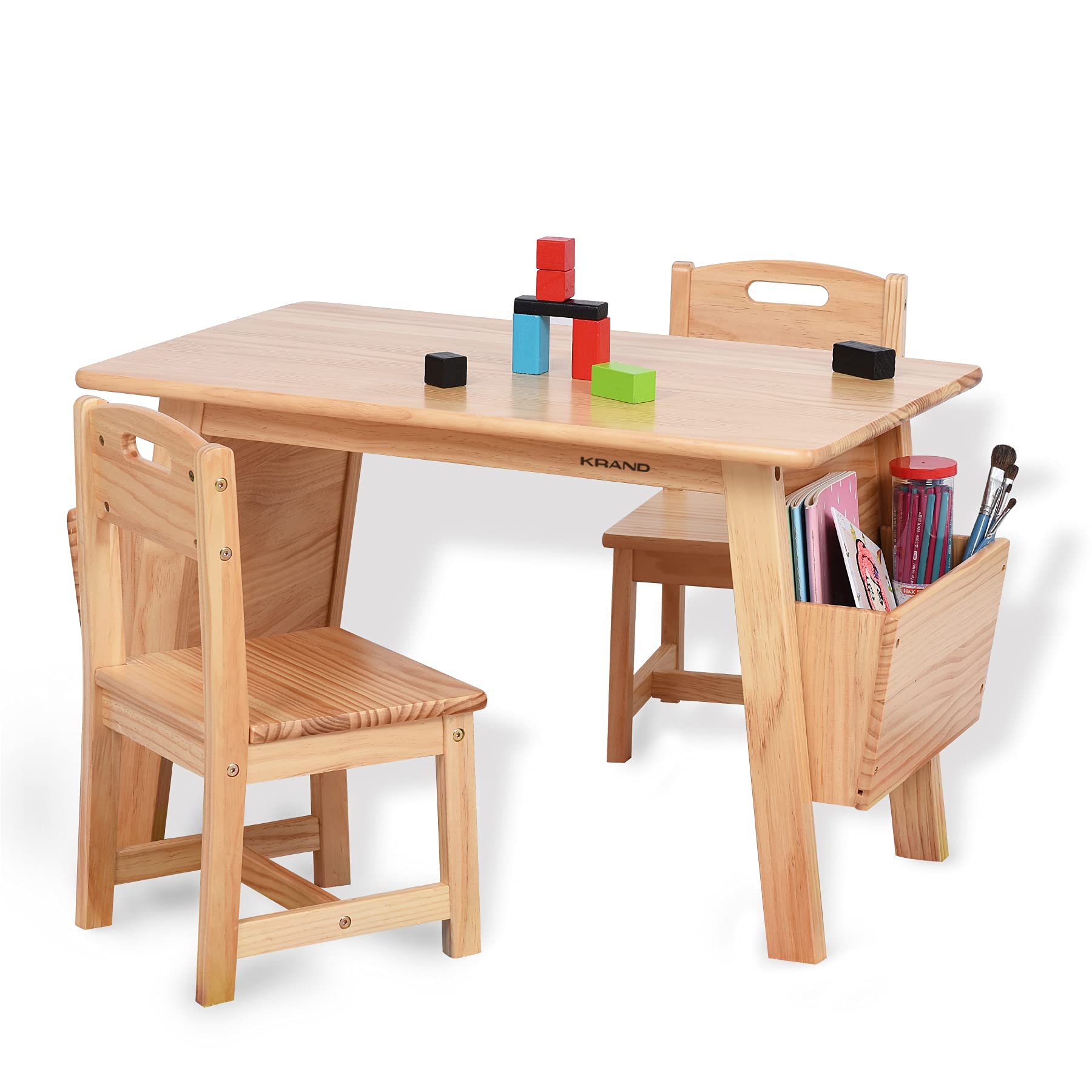 Wood Table and 2 Chair Set with Storage Desk and Chair Set