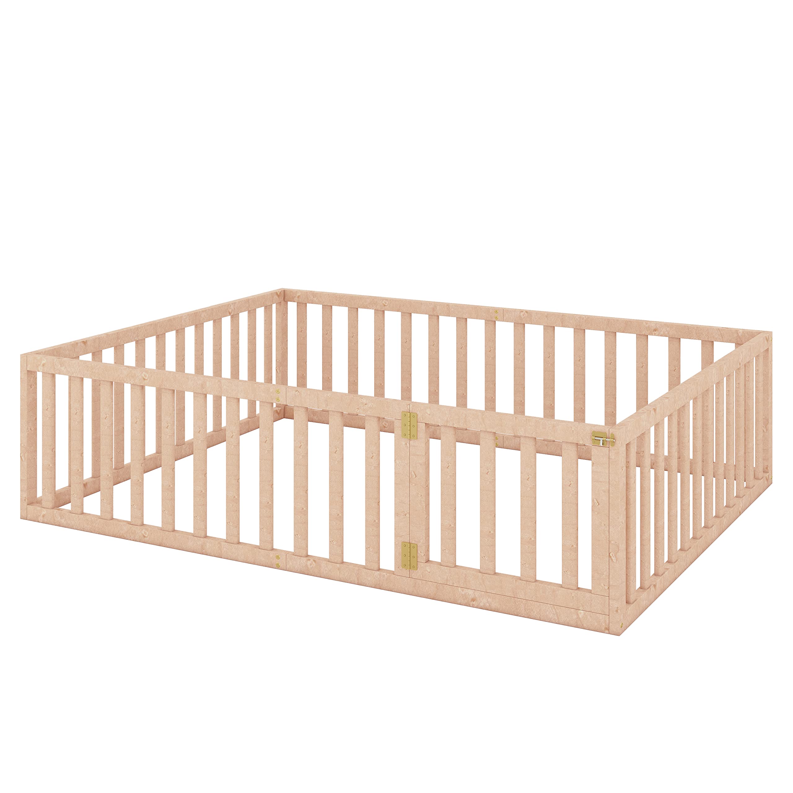 Queen Floor Bed with High Fence and Door, Wood Montessori
