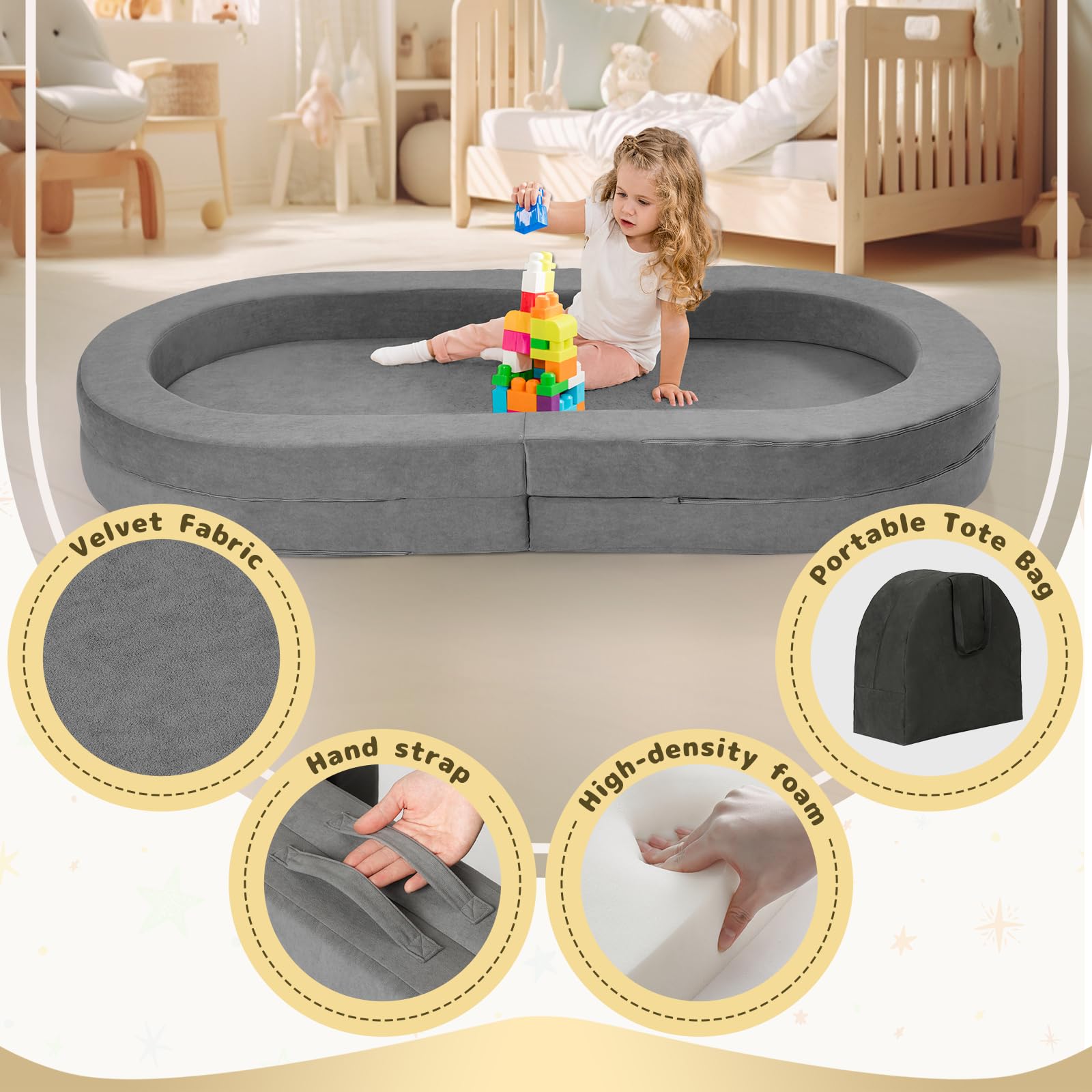 3-in-1 Portable Toddler Travel Bed with Washable Cover