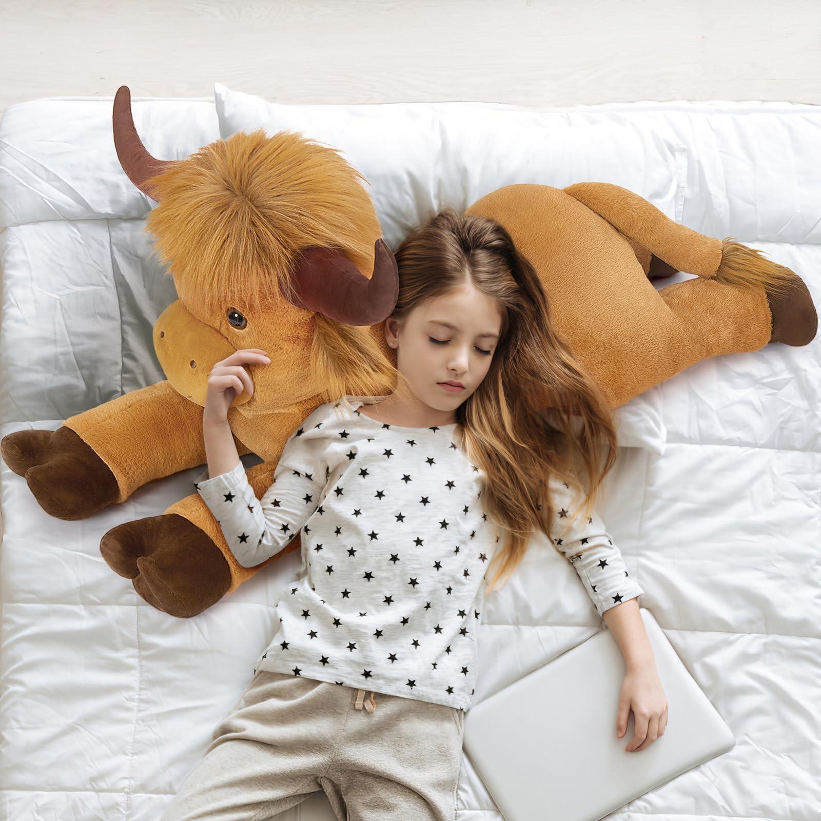 41 inch Large Highland Cow Stuffed Animal, Giant Hyland Cow Plush Scottish