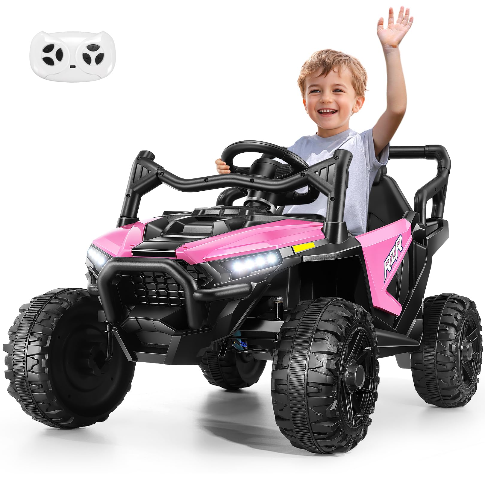 Hikole 24V Ride On Toys for Big Kids UTV, 24 Volt Car Power Wheels Parent Remote for Boy Girls, 2WD/200W*2 Gift, Spacious Seats, 3 Speeds, Soft Start Shock, Bluetooth, Led Lights, Safety Belt, Pink