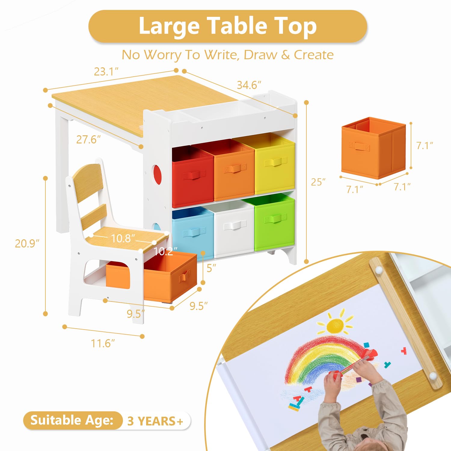 Kids Toddler Activity Table and Chair Set with Storage