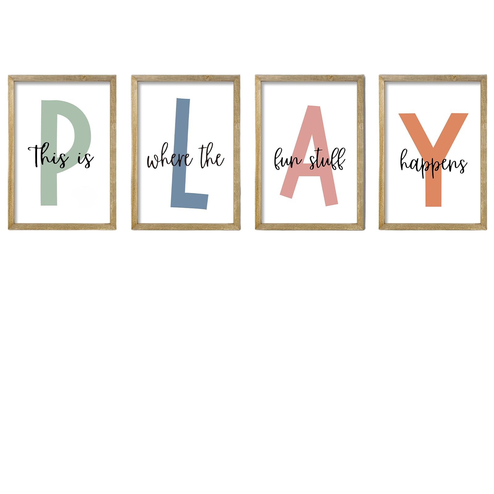 The Fun Stuff Happens Kids Playroom Wall Art Decor 16x11 Inch Set