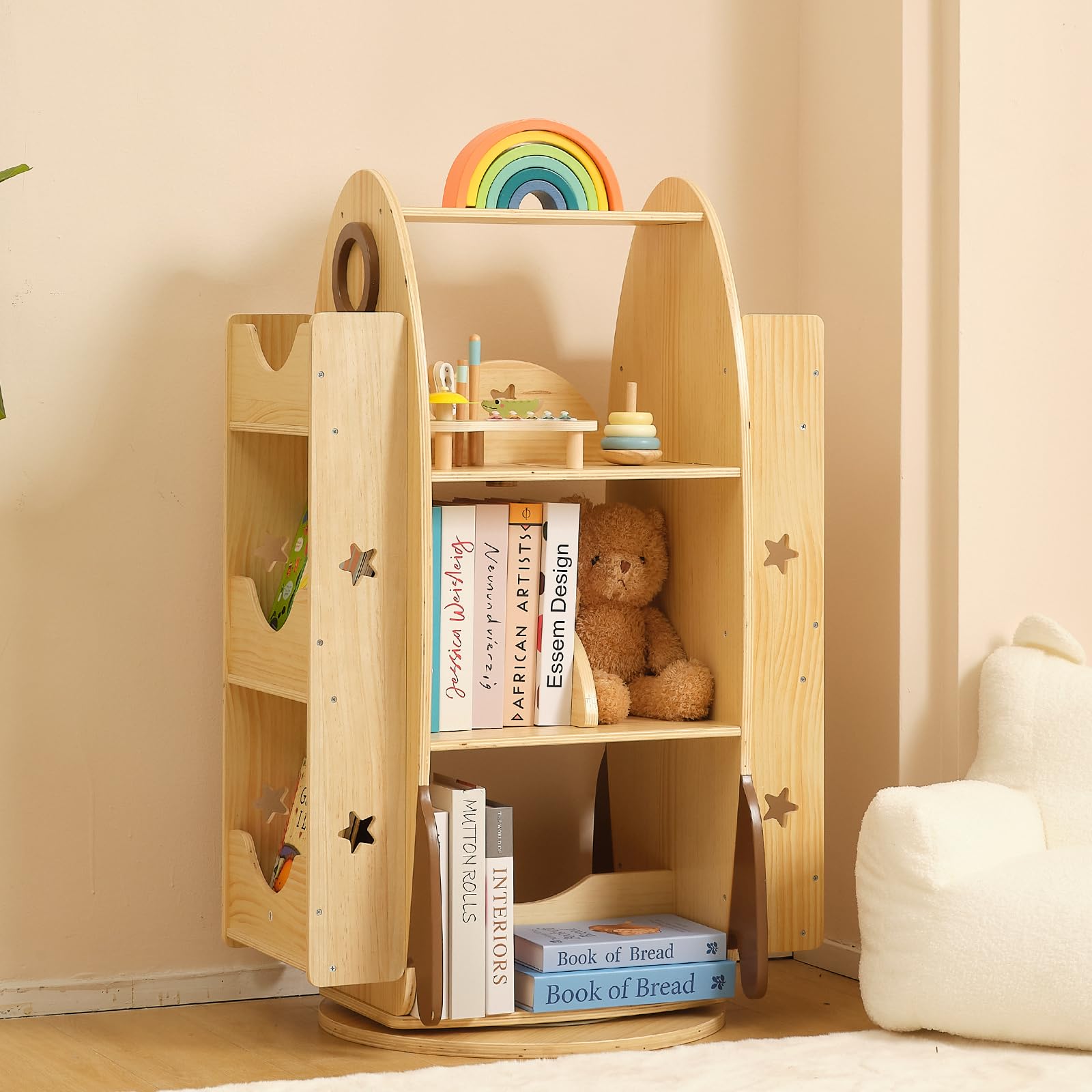 Rocket Rotating Bookshelf for Kids