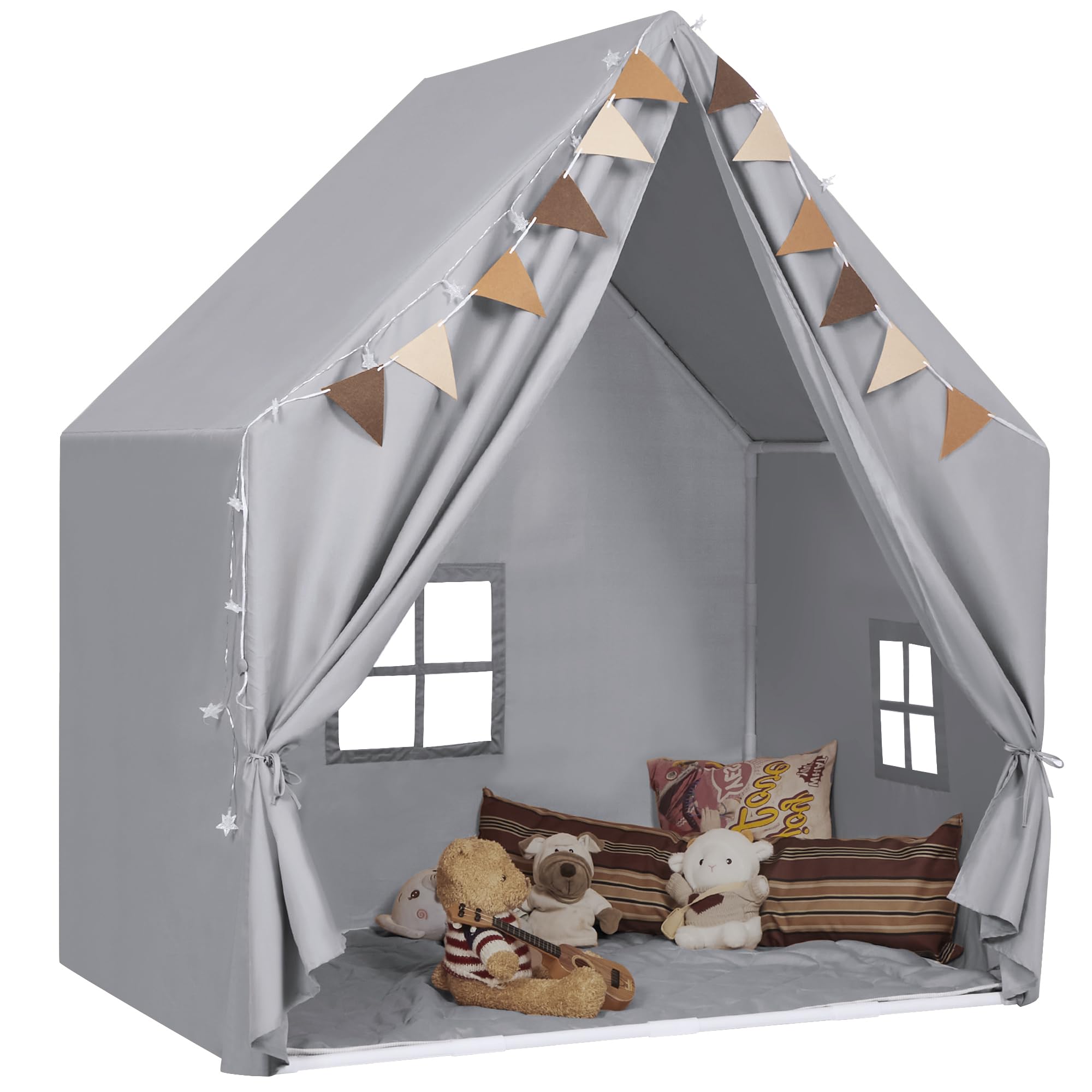 Kids Play Tent with Padded Mat & Star LED Lights for Ages 4-8-10 Year Old Girls Boys
