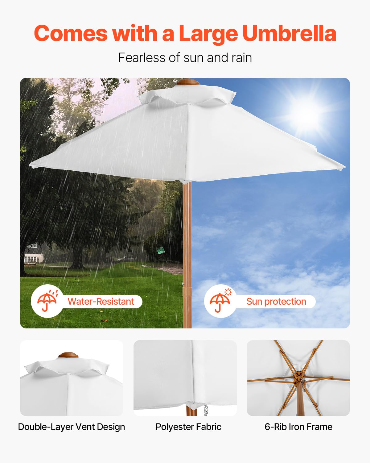 Kids Picnic Table with Umbrella 3-in-1 Sand Water Table Outdoor Wooden Bench Set