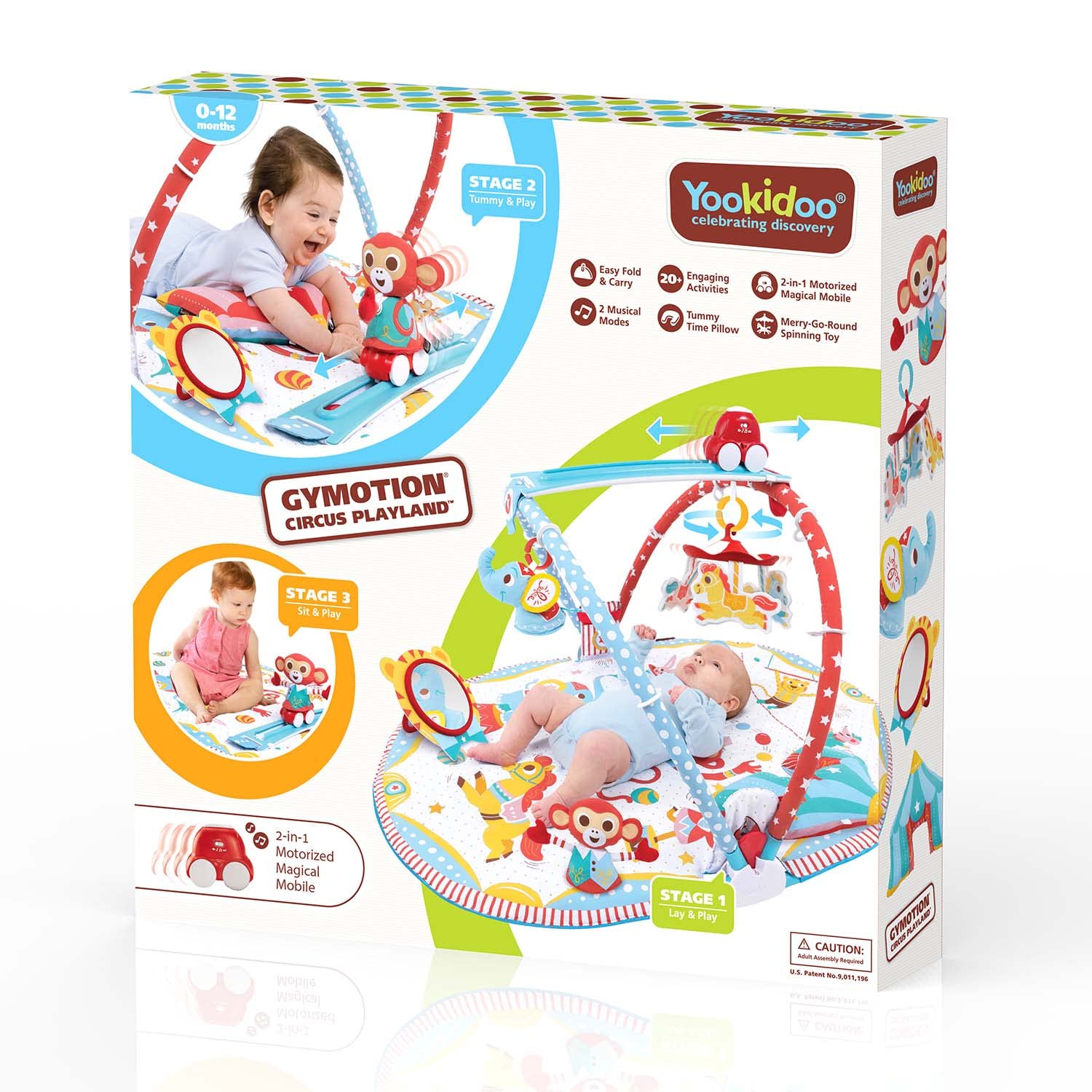 Circus Baby Playmat Gym. with Musical Motorized Mobile, Tummy Time Pillow