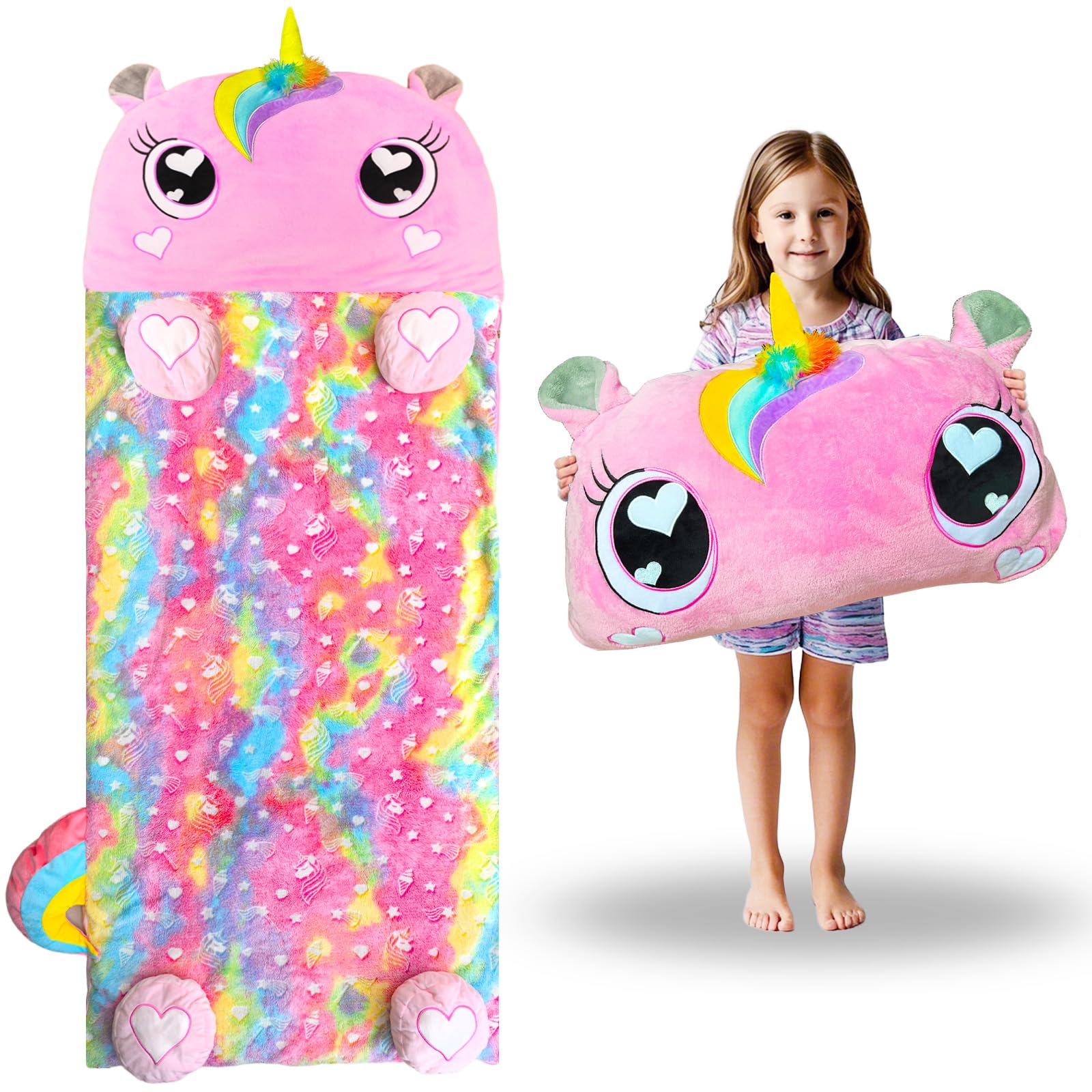 Bag, Large Unicorn Slumber Bag for Girls Boys, Glow in The Dark