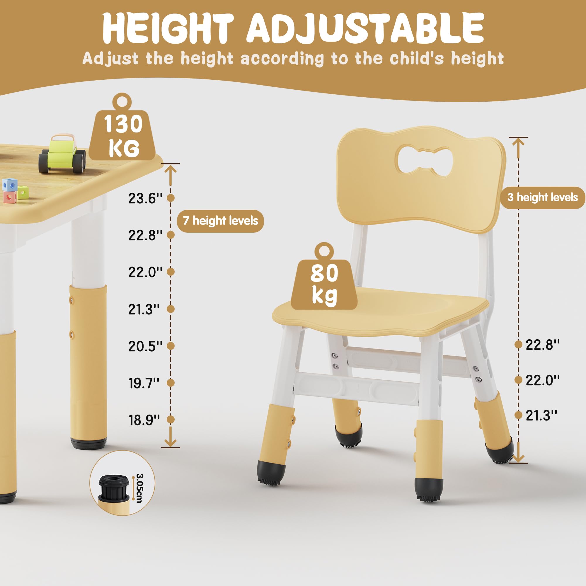 Kids Table and Chairs Set - Height Adjustable with Graffiti Desktop