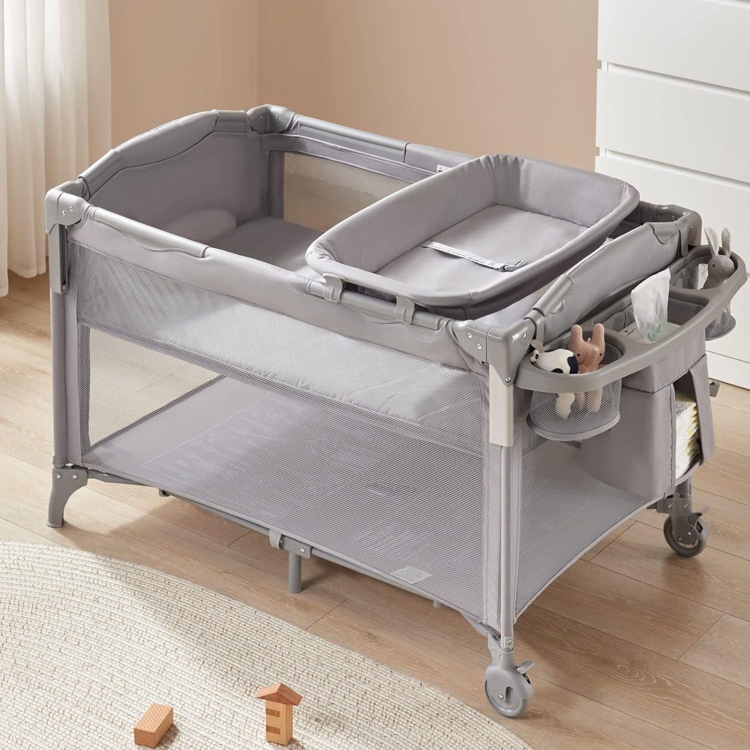 4-in-1 Baby Bassinet Bedside Sleeper with Changing Table