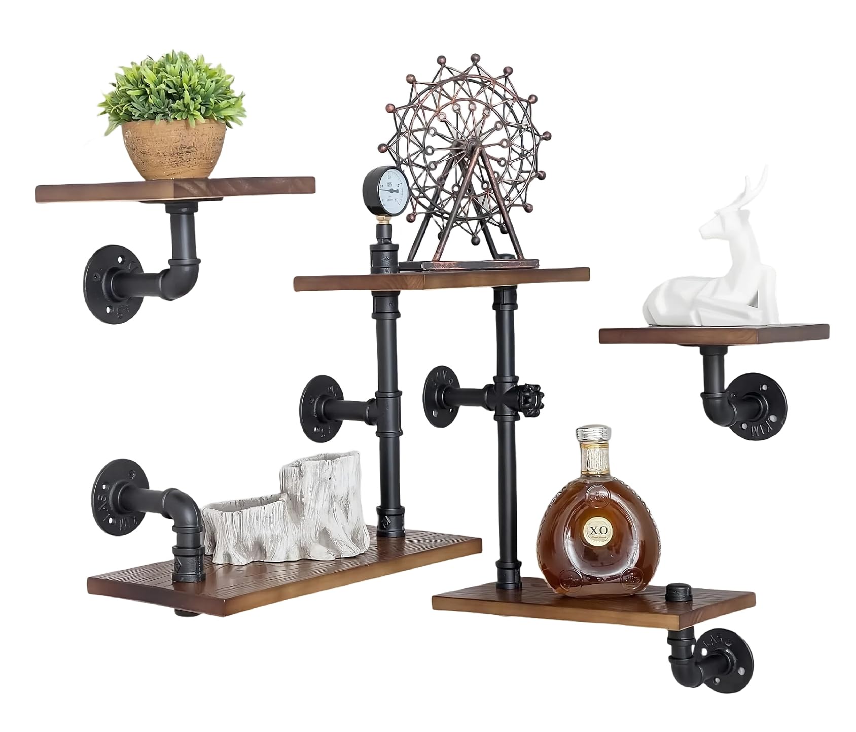 Industrial Wood Ladder Pipe Wall Shelves