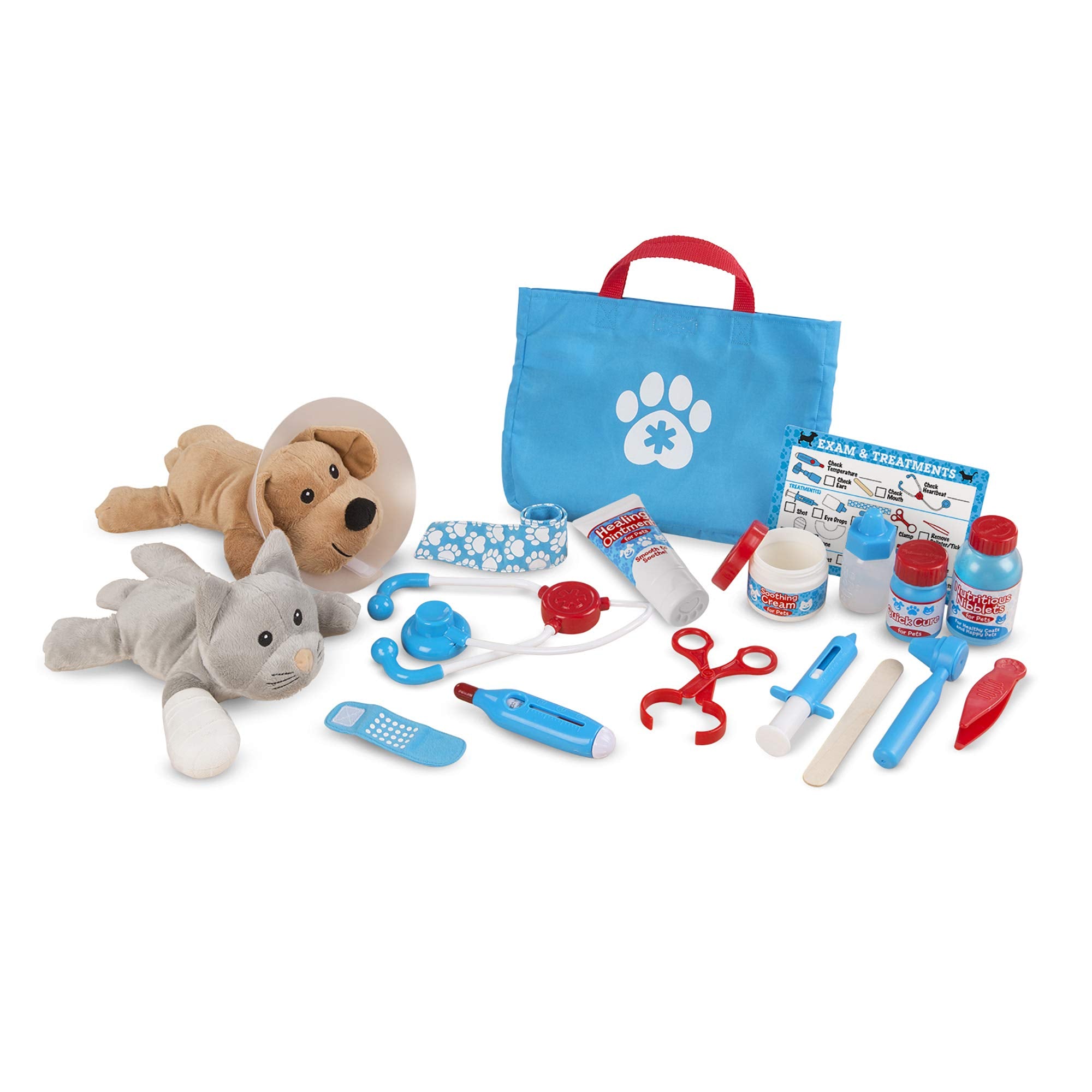 Examine and Treat Pet Vet Pretend Play Set with Plush Dog and Cat (24 Pcs) K