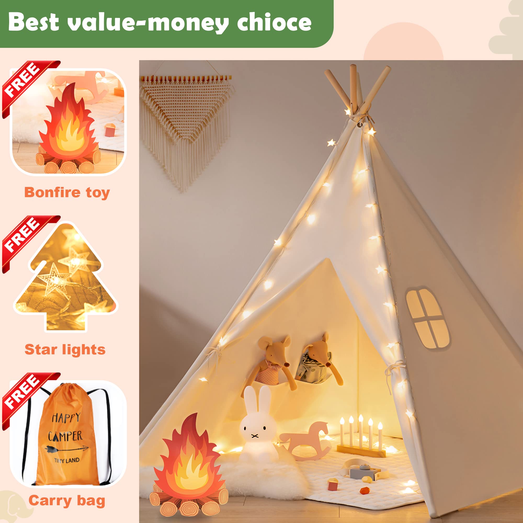 Kids Teepee Tent with Star Lights and Accessories