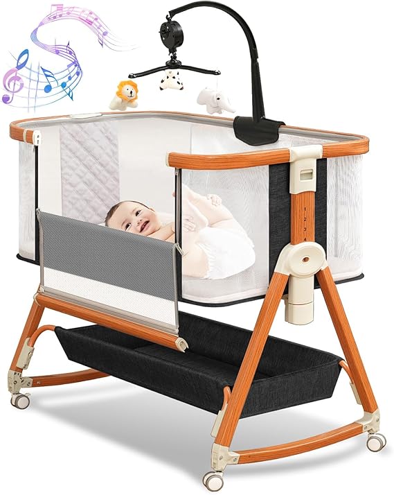 3 in 1 Bassinet,Baby Bassinets Bedside Sleeper with Musical Toy