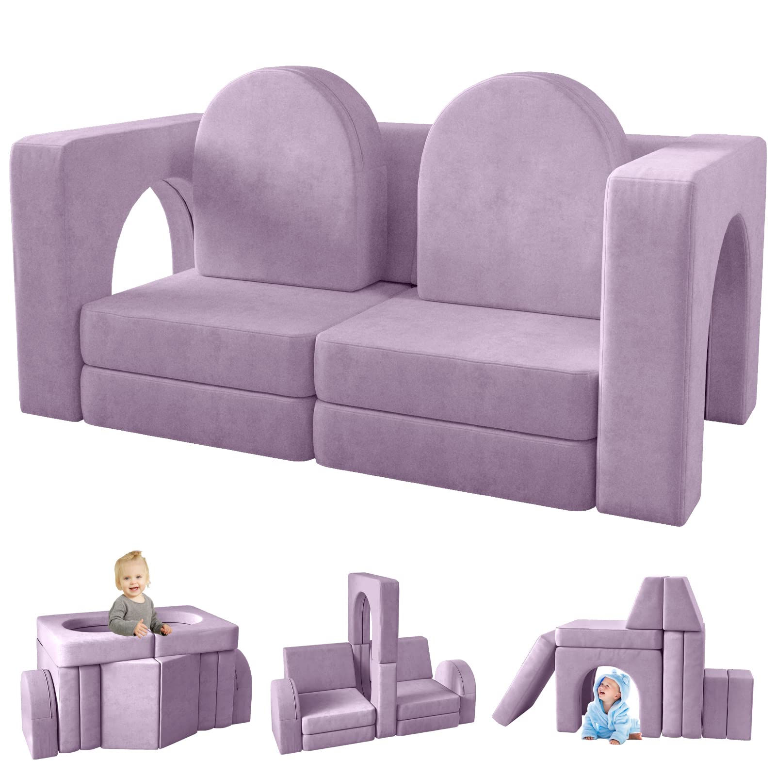 Kids Couch 10PCS, Modular Kids Play Couch for Playroom Bedroom, 10 in 1 Multifunctional