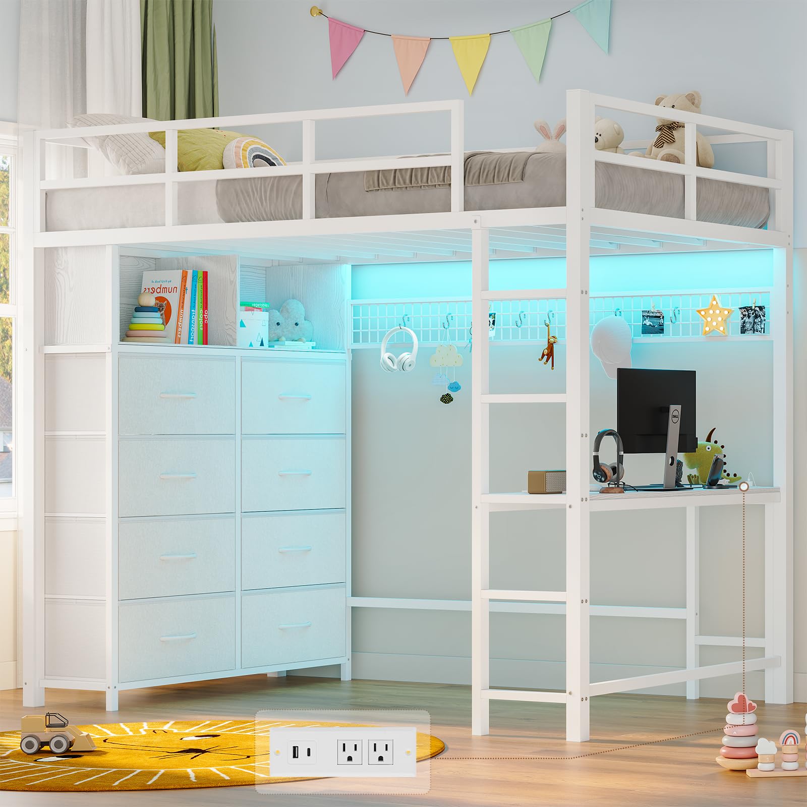 Twin Loft Bed with Desk and Storage Drawers
