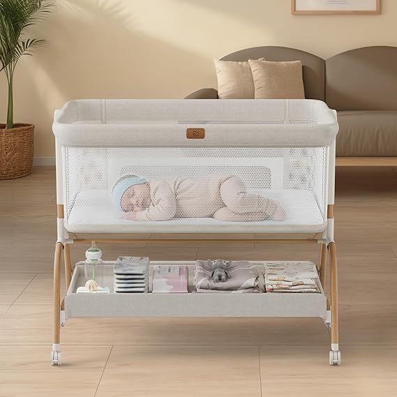 Bedside Crib, 3-in-1 Baby Bassinet Bedside Sleeper with Mattress