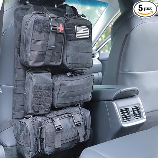 Tactical Car Seat Back Organizer Hanger Bag with 5 Detachable Molle Pouch