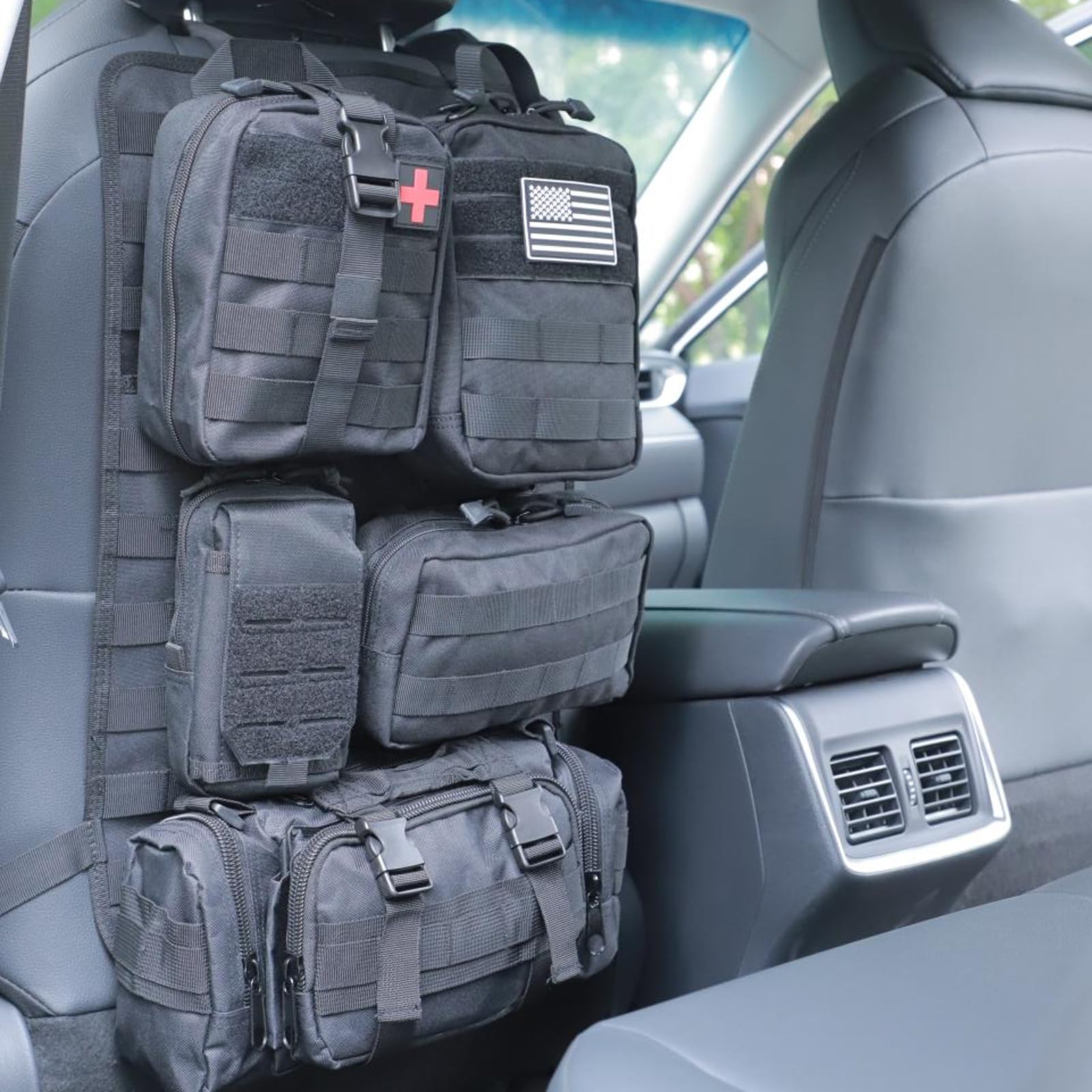 Tactical Car Seat Back Organizer Hanger Bag with 5 Detachable Molle Pouch