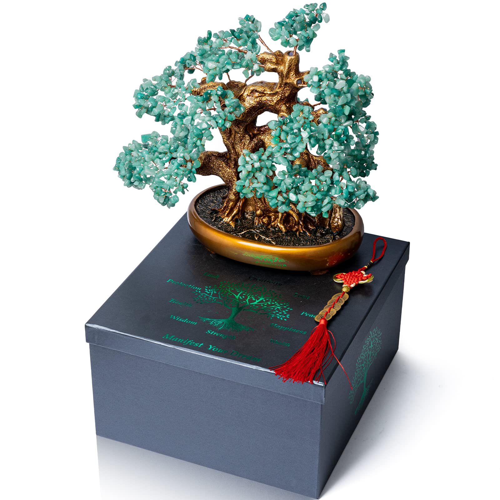 Green Aventurine Gemstone Crystal Bonsai Tree of Life Large Feng Shui