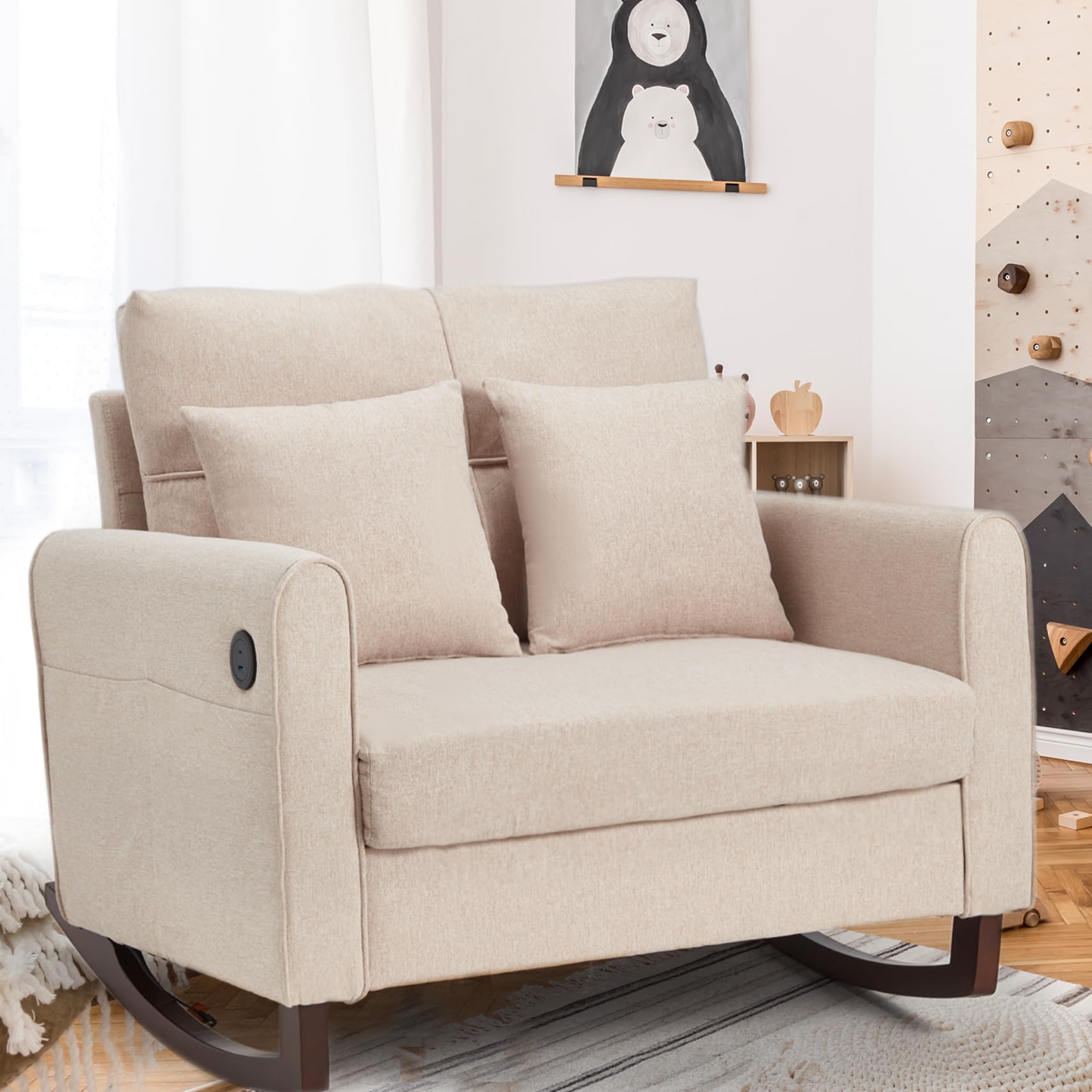 Oversized Rocking Chair with High Back and Side Pockets