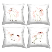 Pink Floral Unicorns Design by Studio Q (Set of 4) Throw Pillow, 18 x 18