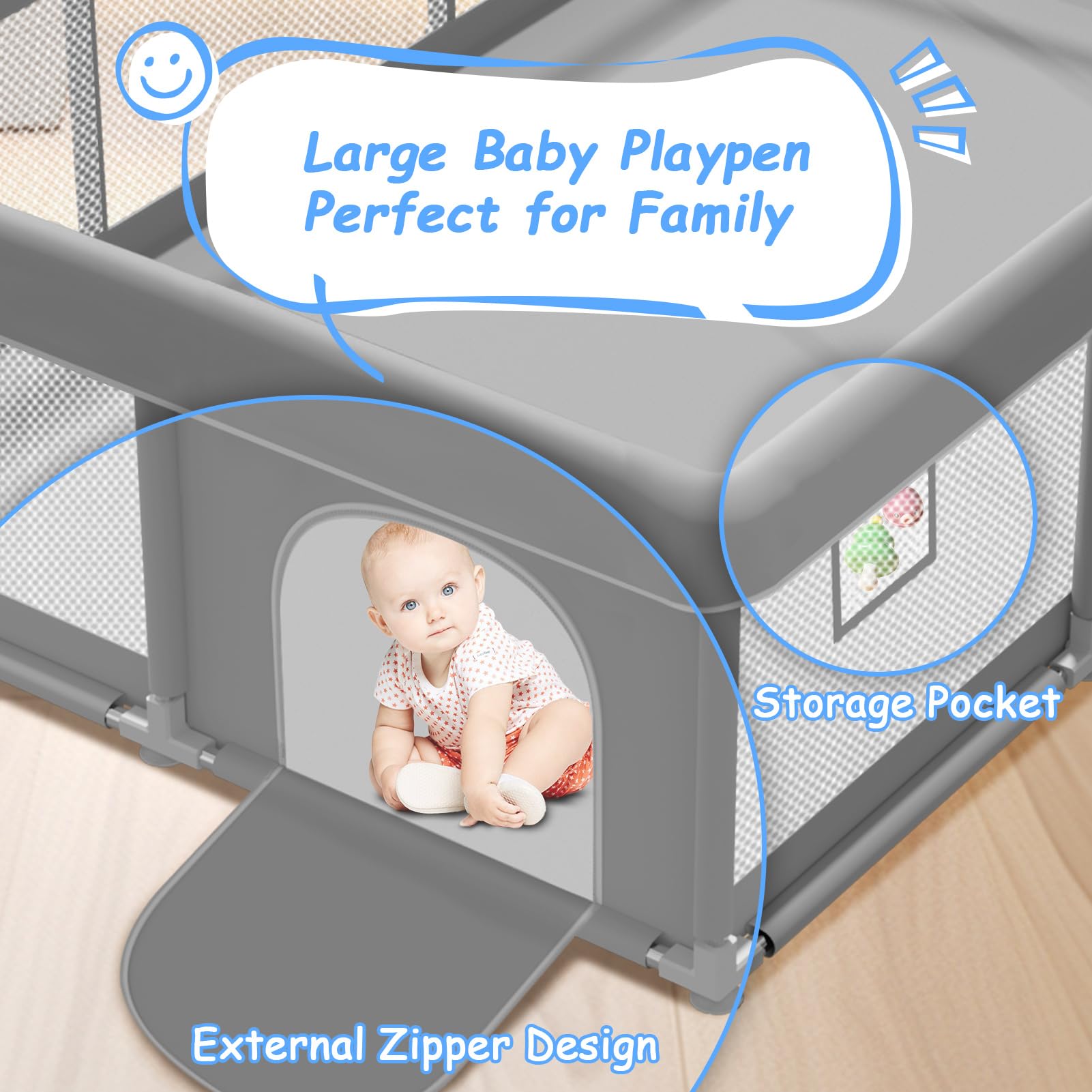 Extra Large Baby Playpen with Safety Gate