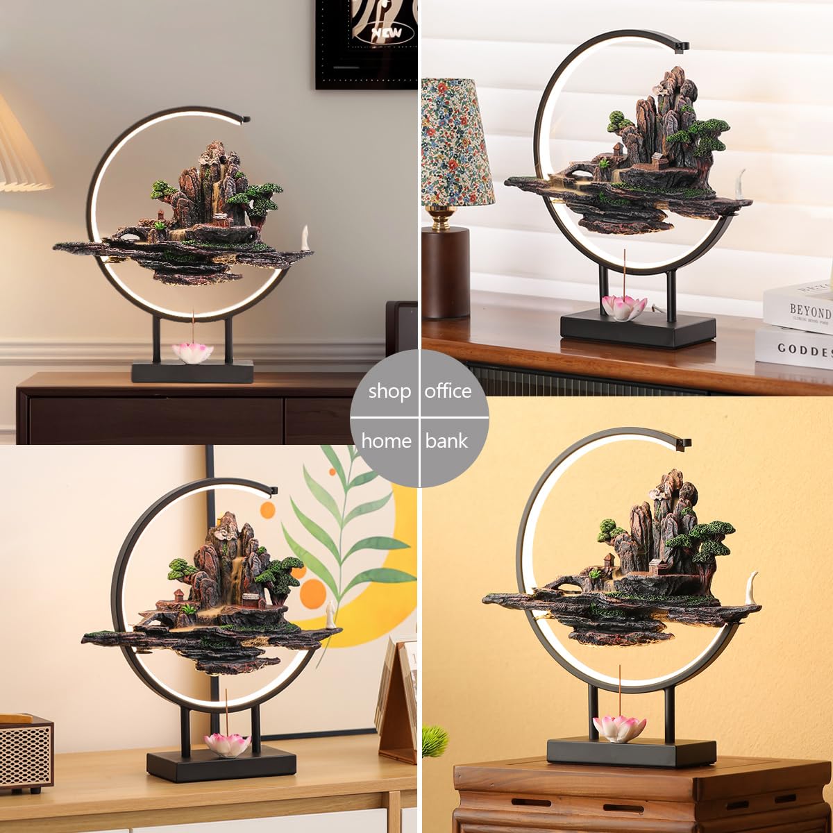 Backflow Incense Waterfall Burner with LED Light