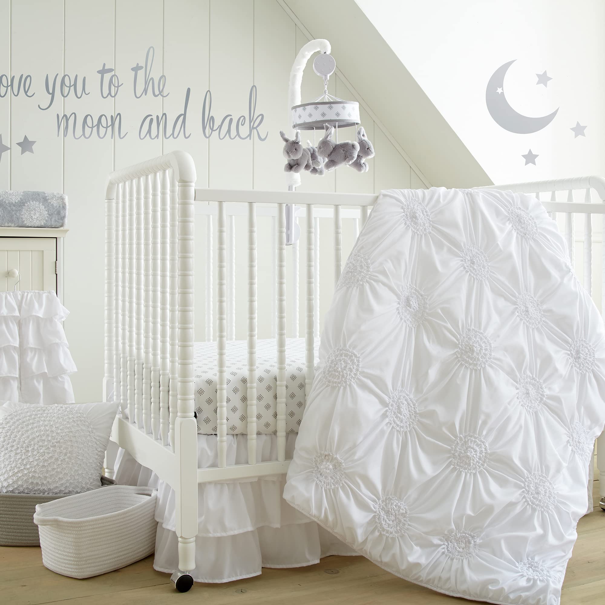 Willow Crib Bed Set - Baby Nursery Set - White - Soft Rosette Pintuck