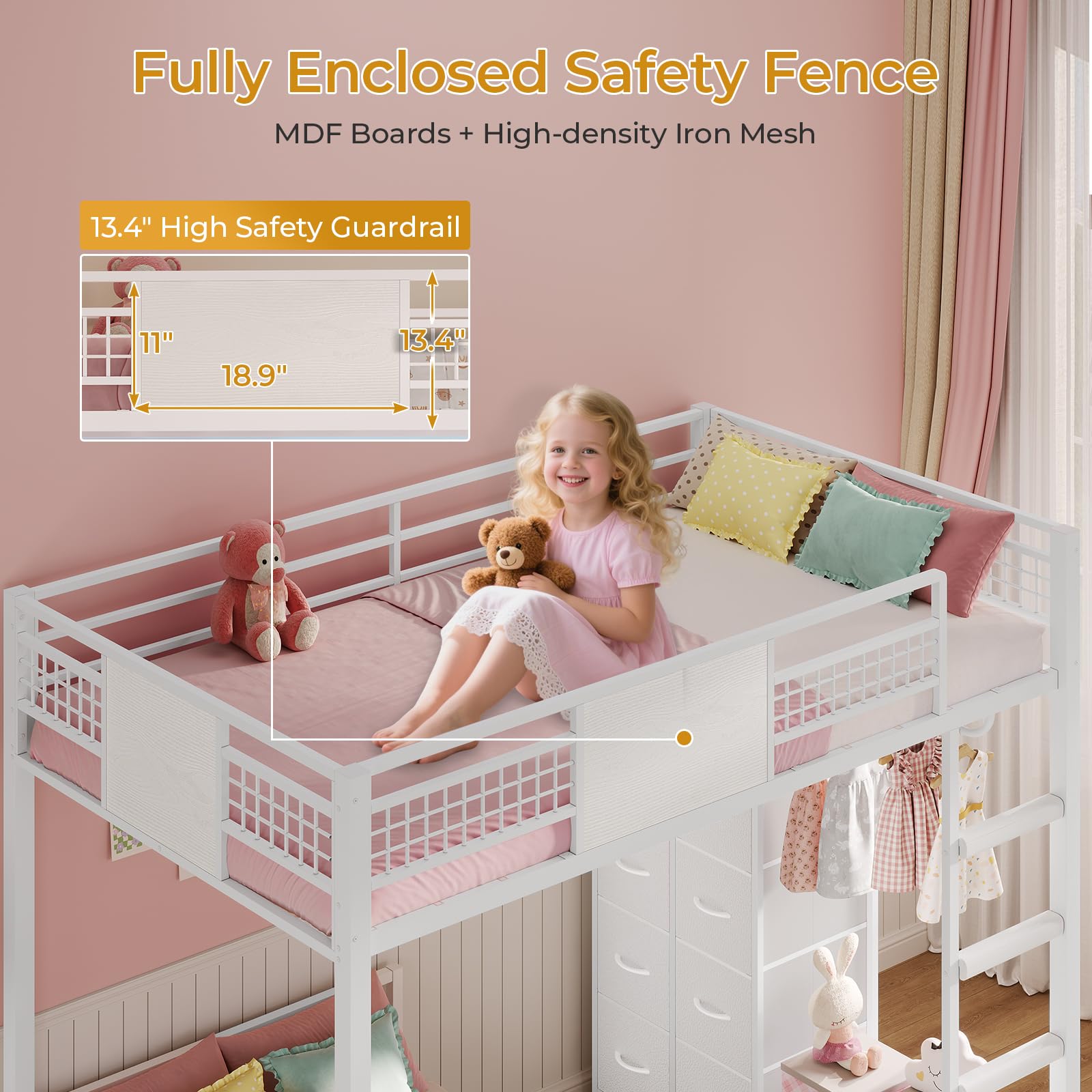 Twin Over Twin Bunk Bed with Storage Drawers and LED Lights