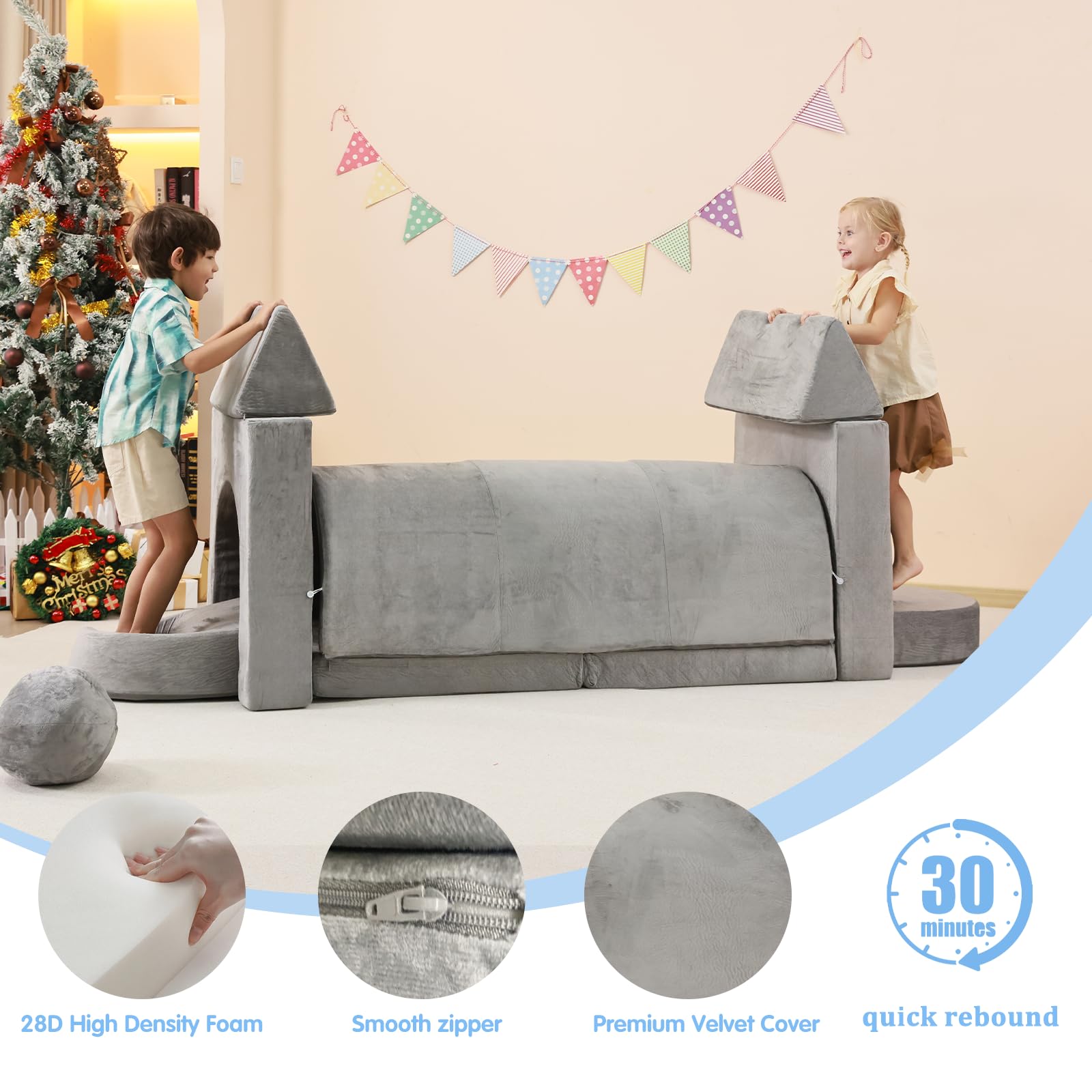 10-Piece Modular Kids Play Couch with Crawling Mat
