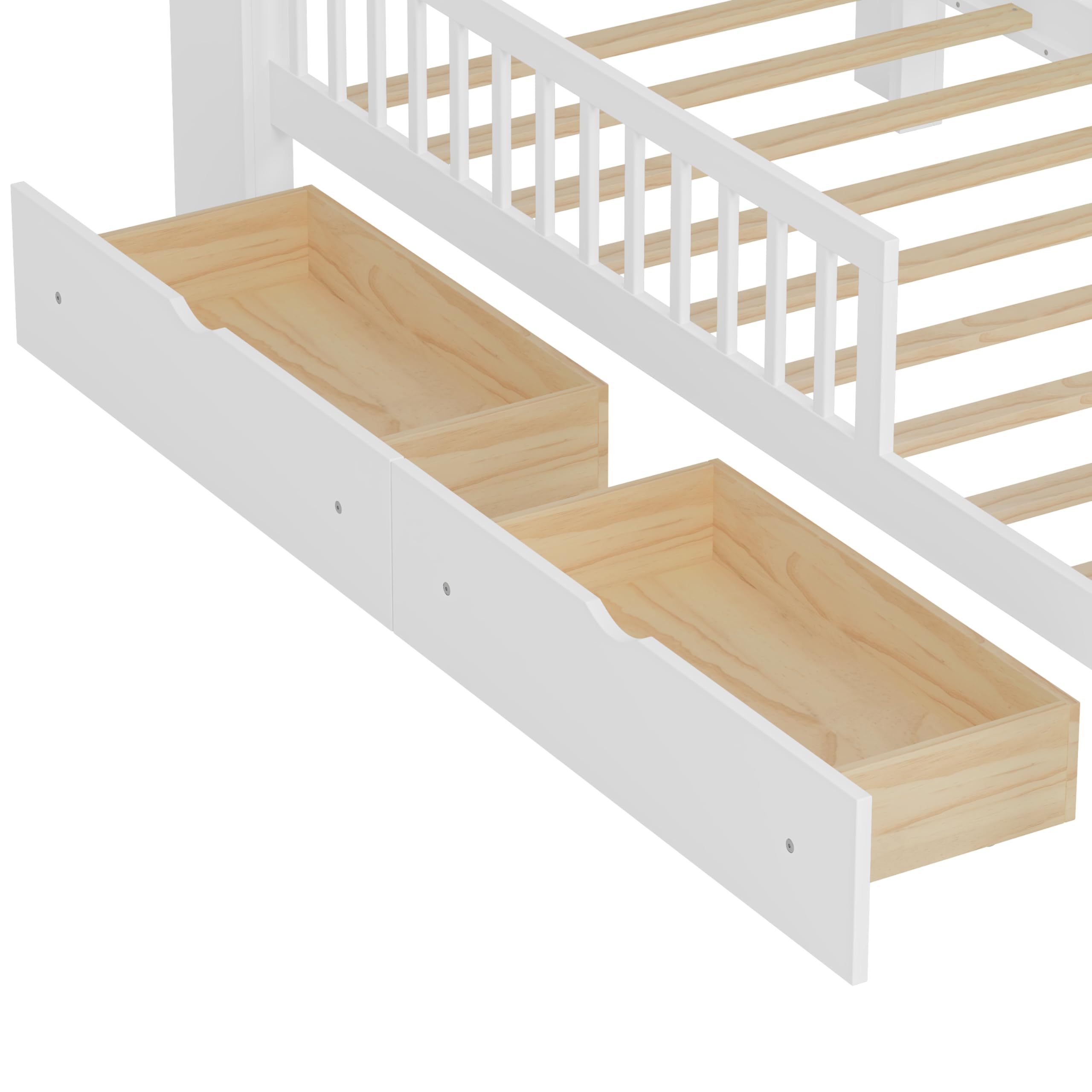Kids Twin Bed Frame with Storage Drawers and Guardrails