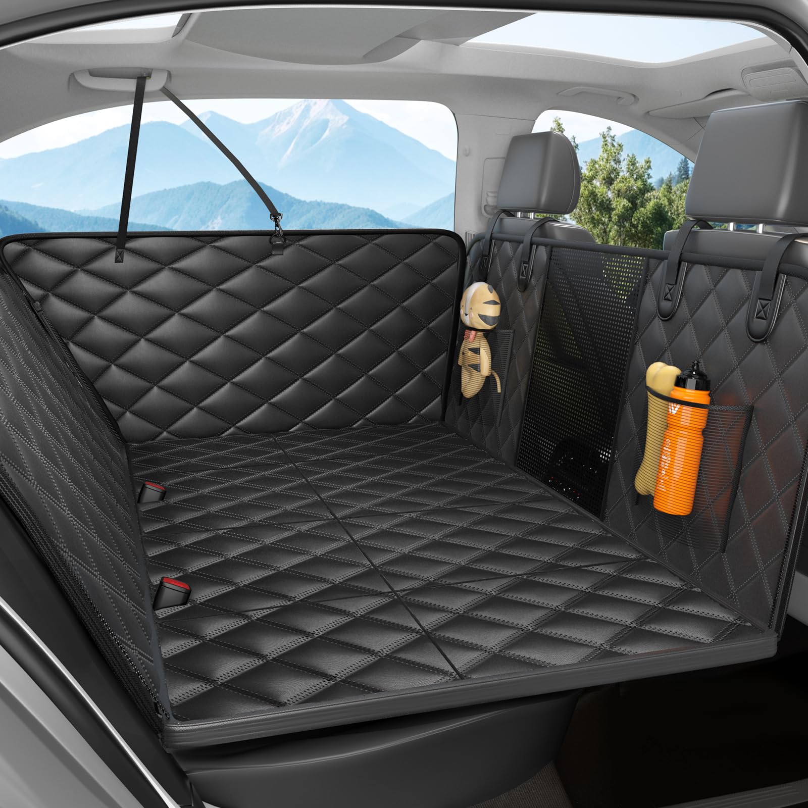 Dog Car Seat Cover for Back Seat, Hard Bottom Back Seat Extender for Dogs