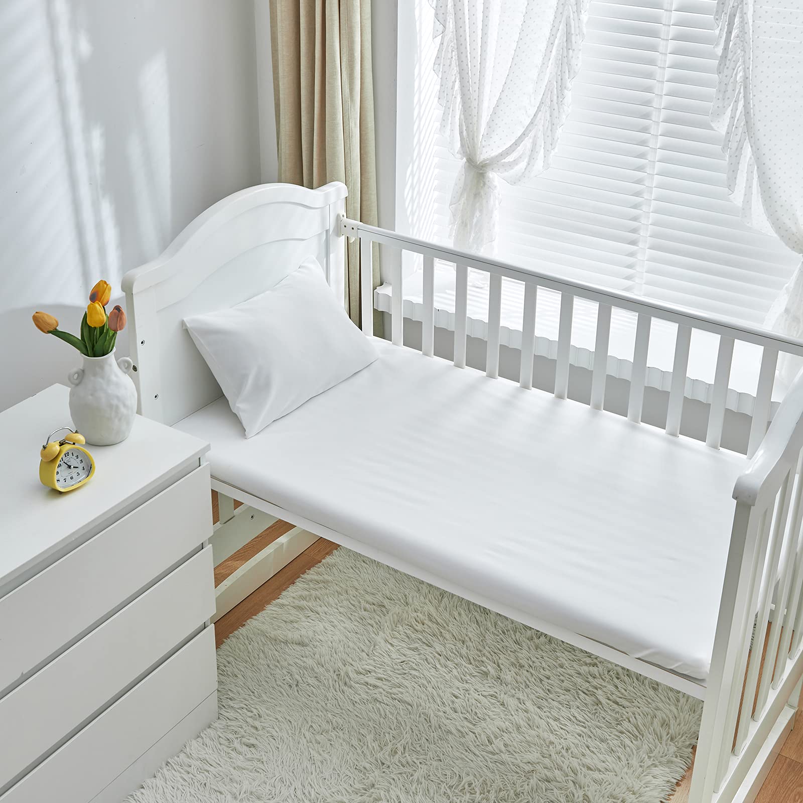 3 Pieces Crib Bedding Set Baby Ruffle Quilted Comforter with Fitted Sheet and Pillowcase