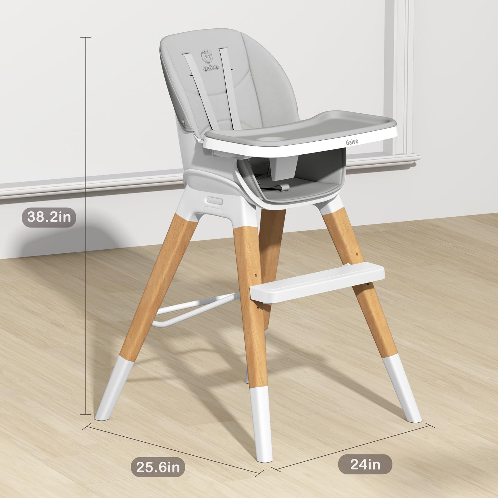 8 in 1 Highchair, Convertible Wooden Baby High Chair with Tray, Adjustable High Chair