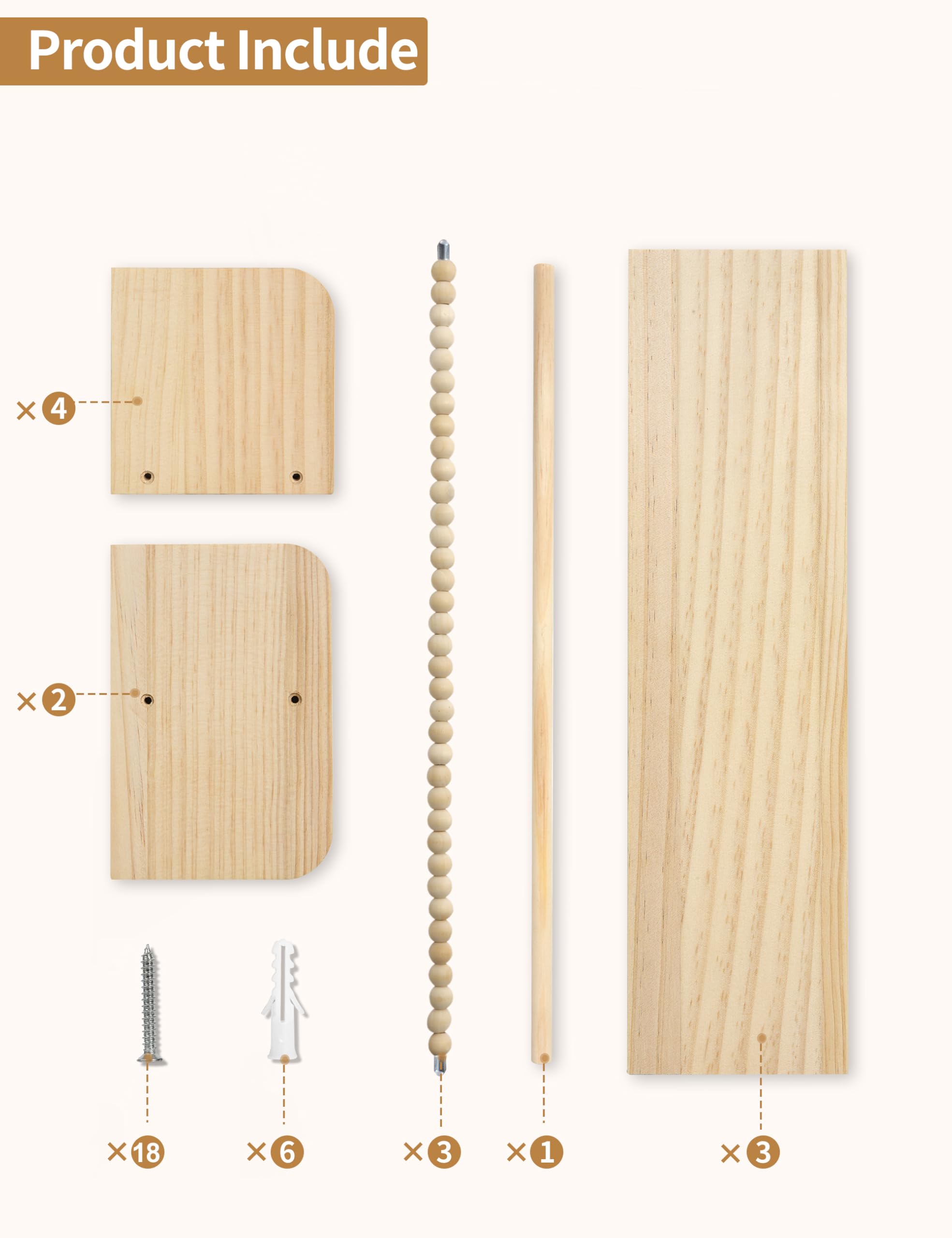 Natural Wood Floating Shelves Set of 3 for Nursery