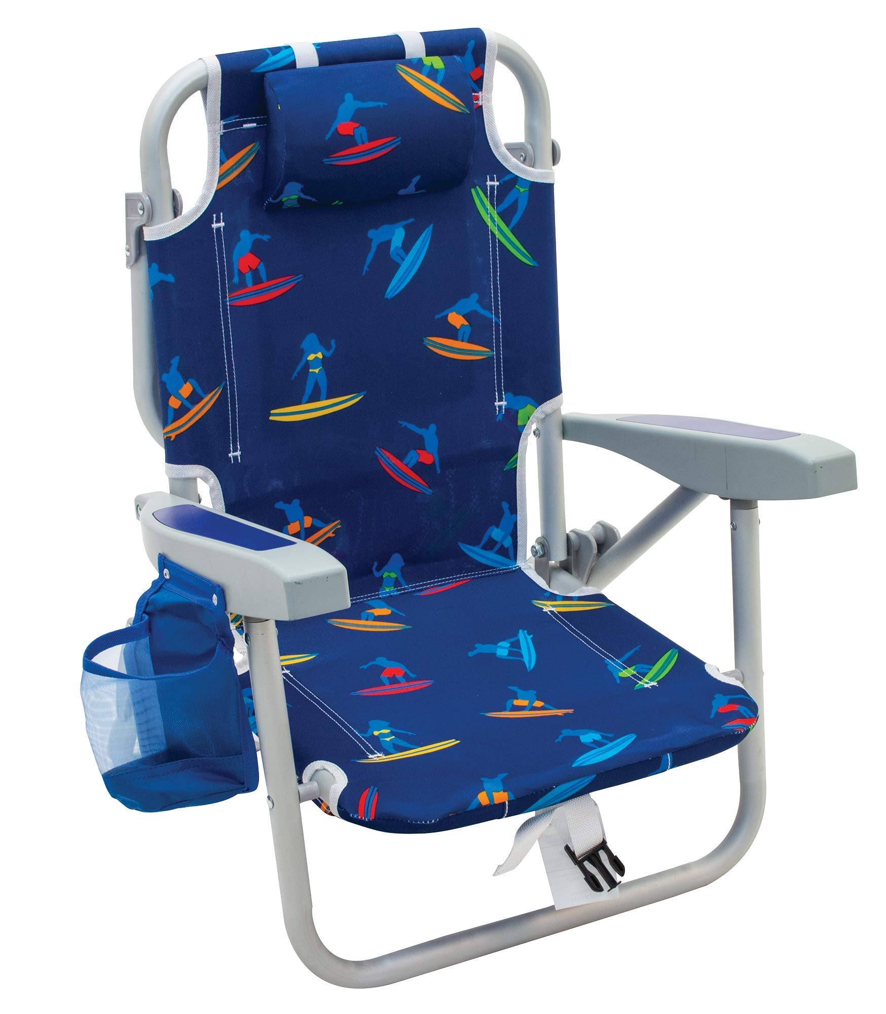 Kid's 5-Position Lay Flat Backpack Folding Beach Chair, Surf Power Surfer