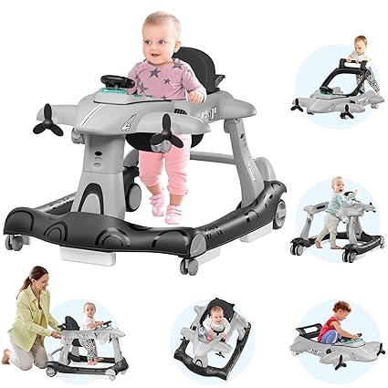 6-in-1 Baby Walker with Adjustable Speed Wheels, Adjustable Height Activity Walker