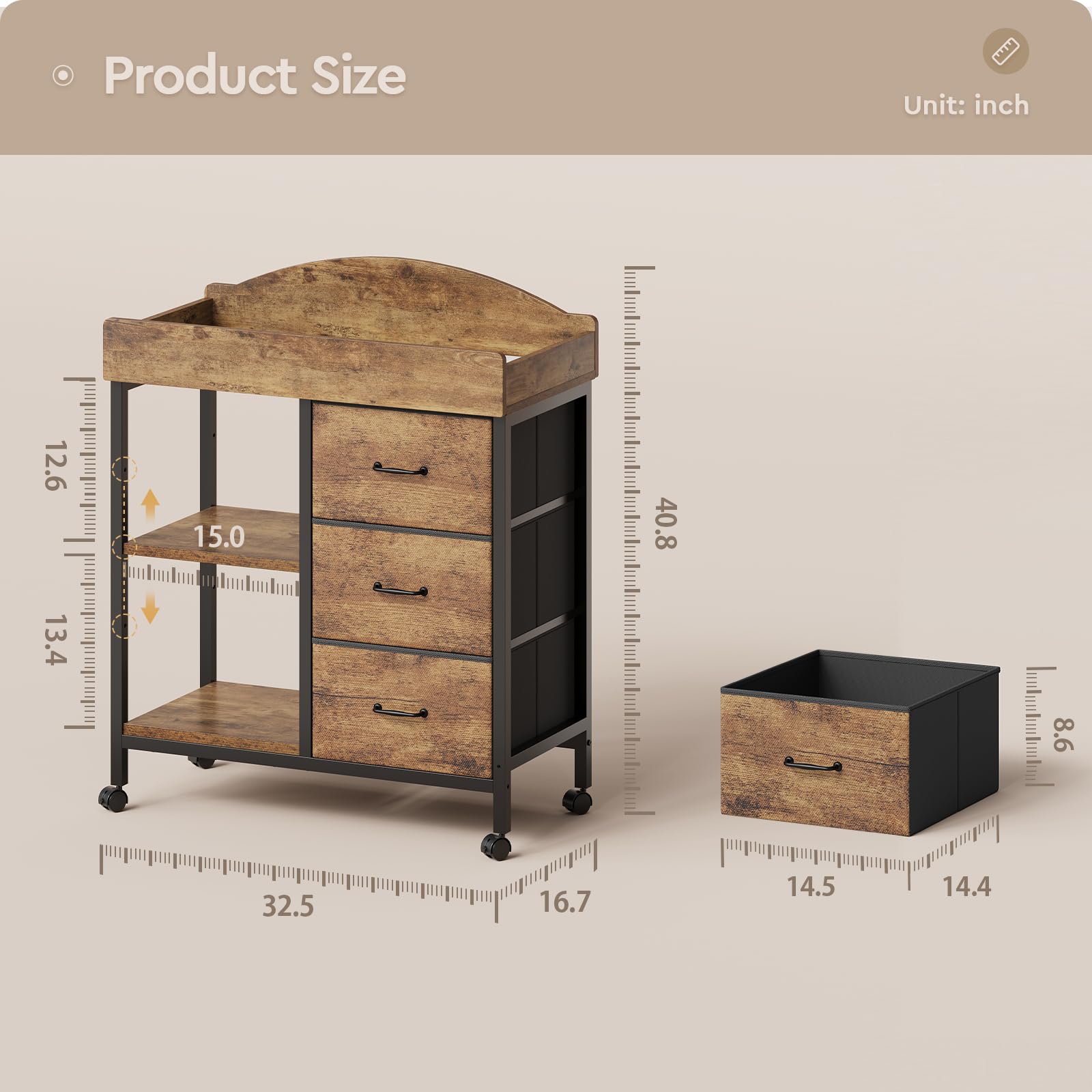Baby Changing Table Dresser with Drawers and Shelves