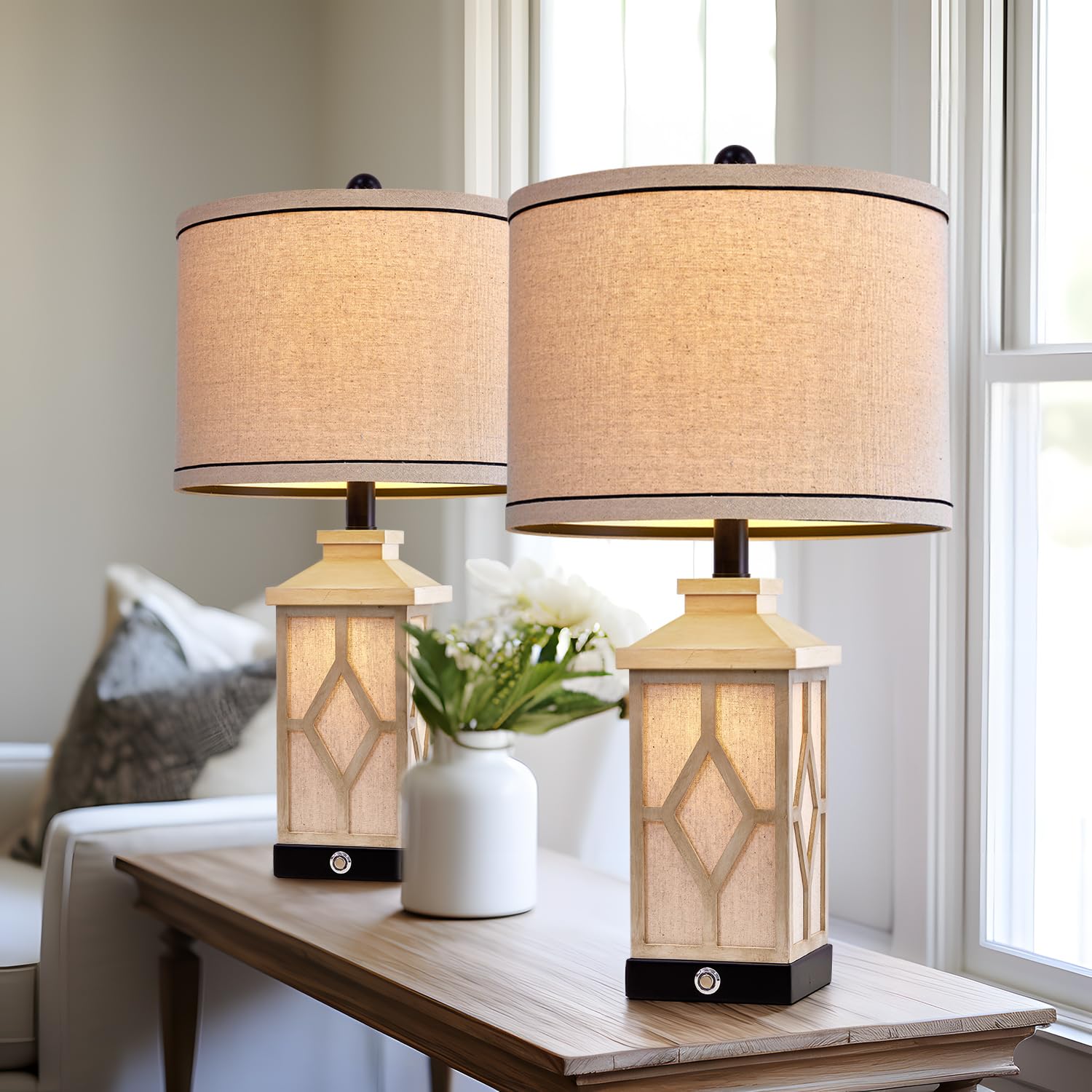 23.5" Touch Table Lamps for Living Room Set of 2 Farmhouse Bedside Lamps