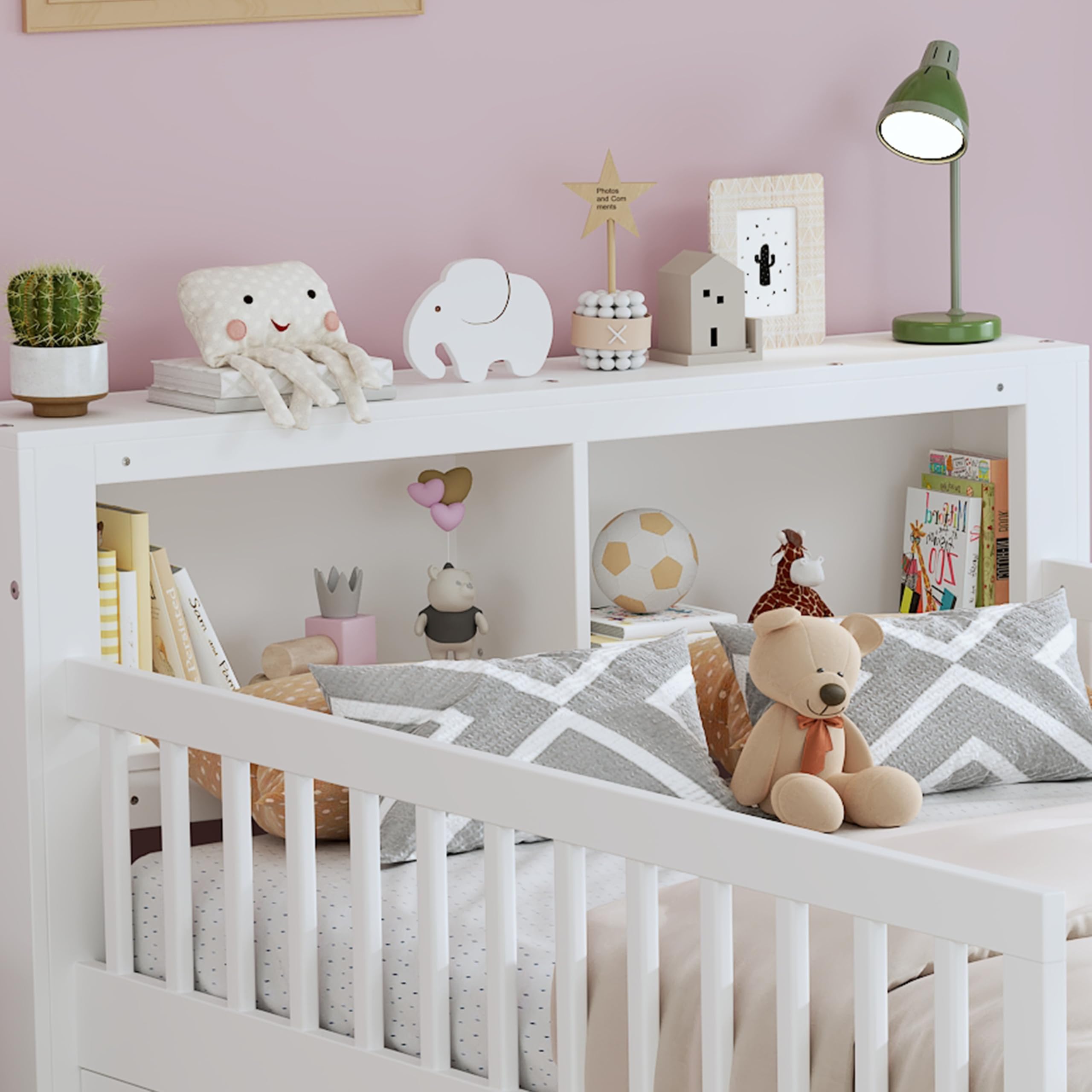 Kids Twin Bed Frame with Storage Drawers and Guardrails